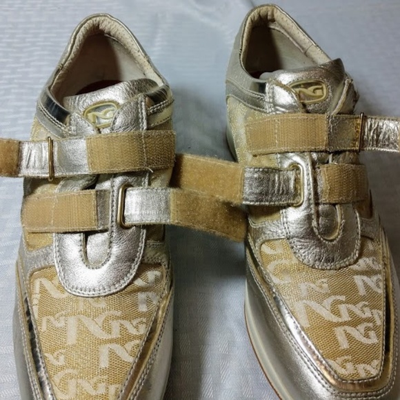 Nero Giardini Italian Velcro Sneakers Gold Silver - Picture 6 of 8